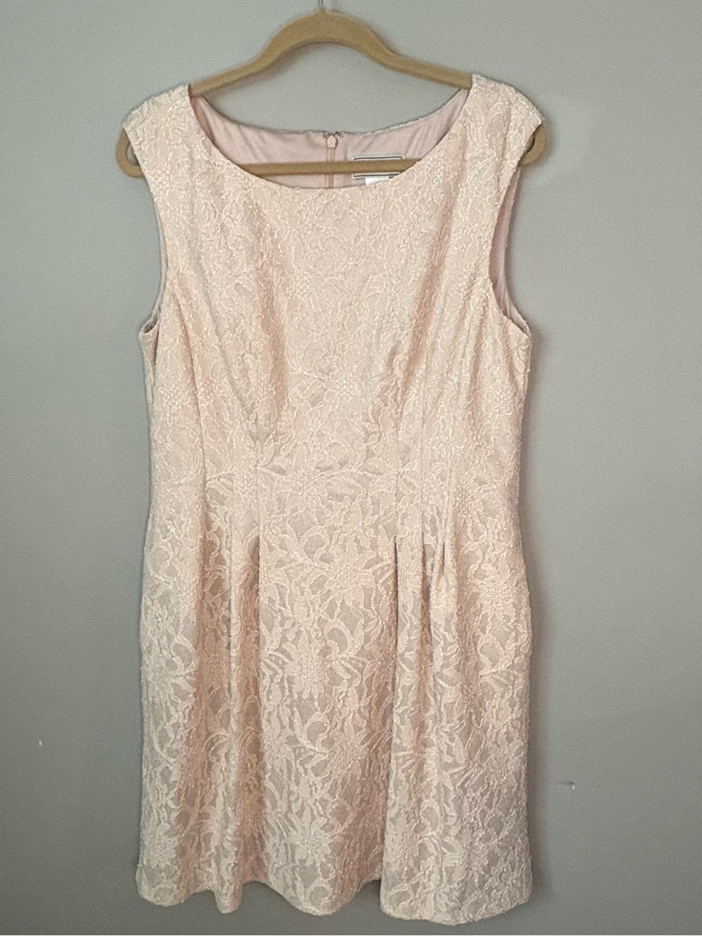 J Howard Lace Cocktail Dress 14 Light Pink Champagne Pockets Fit Flare Wedding